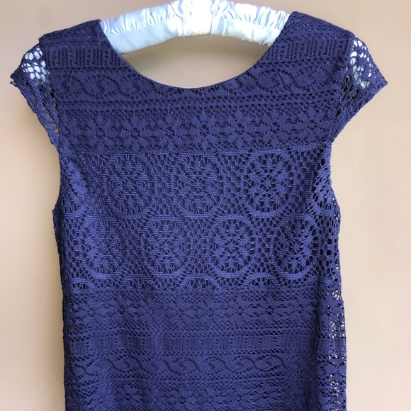 Navy Blue Eyelet Lace Dress - Picture 4 of 5